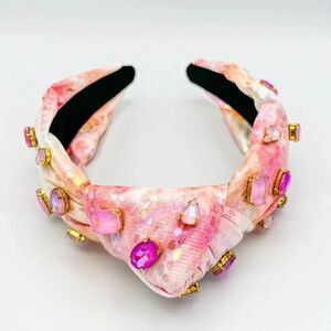 PINK-GOLD Iridescent KNOTTED HEADBAND WITH GOLD-PINK CRYSTALS